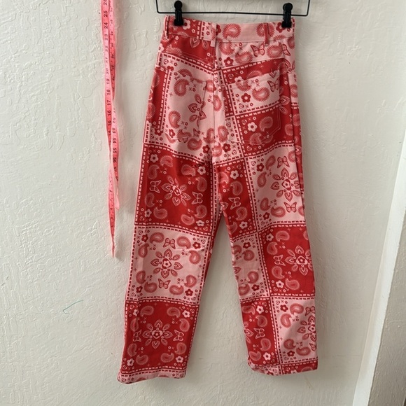 Lisa Says Gah Robyn Paisley Floral Butterfly Pink Wide Leg High Rise Jean 25 - Picture 8 of 8